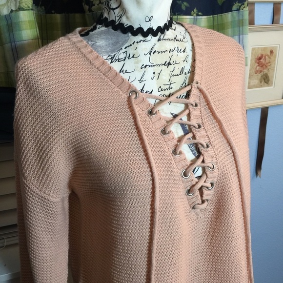 Charlotte Russe lace up v neck knit sweater - Picture 2 of 9